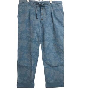 Sundance Bastille Easy Pant Button Fly Belted Floral Print Blue Woman’s Size 16